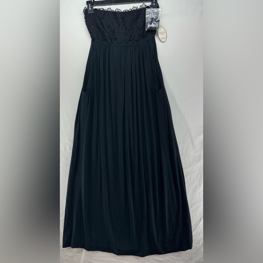 Soma Floral Lace Applique Strapless Removable Strap Maxi Dress Black Size M